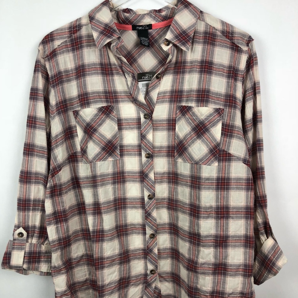 Rue 21 | Plaid Button Down Floral Top | L